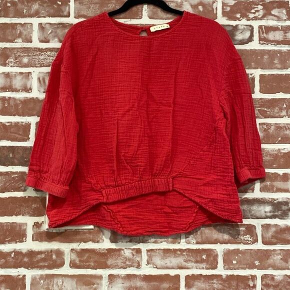 Stark X Tops - Stark X Red Cotton Gauze Crop Top With Hi-Low Hem Size Small Womens